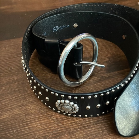 Brighton Accessories - Brighton Black Leather with Silver Floral Studs.
